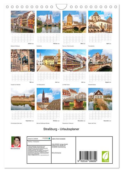 Produktbild: Stra&szlig;burg - Urlaubsplaner (Wandkalender 2026 DIN A4 hoch), CALVENDO Monatskalender