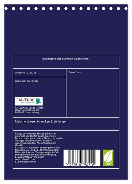 Produktbild: Metamorphosen in antiken Erz&auml;hlungen (Tischkalender 2027 DIN A5 hoch), CALVENDO Monatskalender