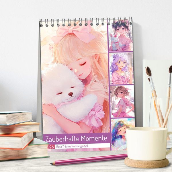 Produktbild: Zauberhafte Momente. Rosa Tr&auml;ume im Manga-Stil (Tischkalender 2026 DIN A5 hoch), CALVENDO Monatskalender