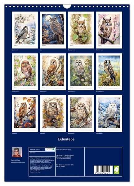 Produktbild: Eulenliebe (Wandkalender 2026 DIN A3 hoch), CALVENDO Monatskalender