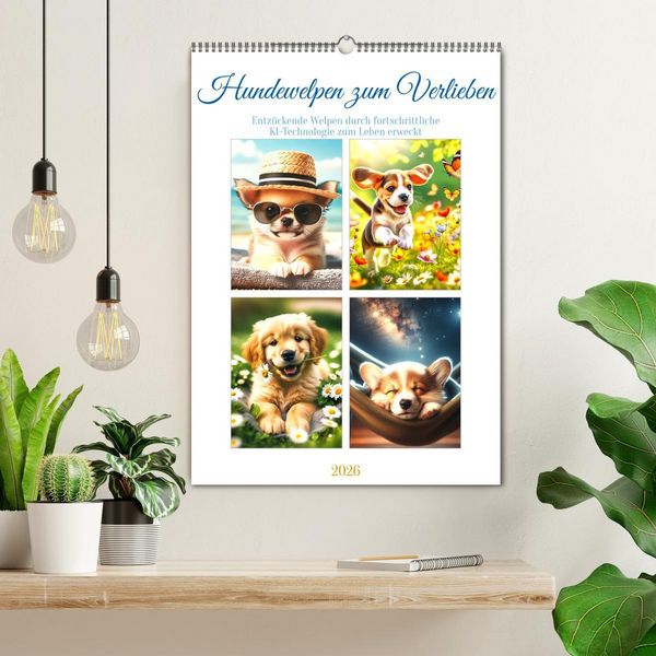 Produktbild: Hundewelpen zum Verlieben (Wandkalender 2026 DIN A2 hoch), CALVENDO Monatskalender