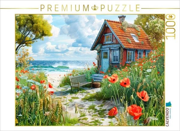 CALVENDO Puzzle Mohnblumen am Strandhaus | 1000 Teile Lege-Größe 64x48cm Foto-Puzzle für glückliche Stunden