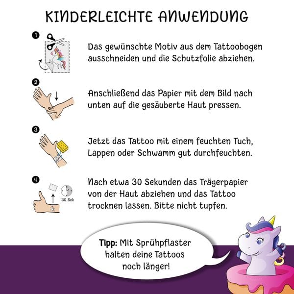 Produktbild: 150 hautfreundliche Kindertattoos &ndash; Thema: Einhorn-Magie