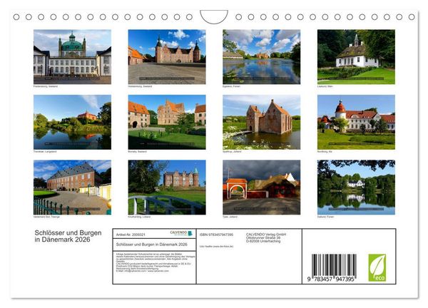 Produktbild: Schl&ouml;sser und Burgen in D&auml;nemark 2026 (Wandkalender 2026 DIN A4 quer), CALVENDO Monatskalender