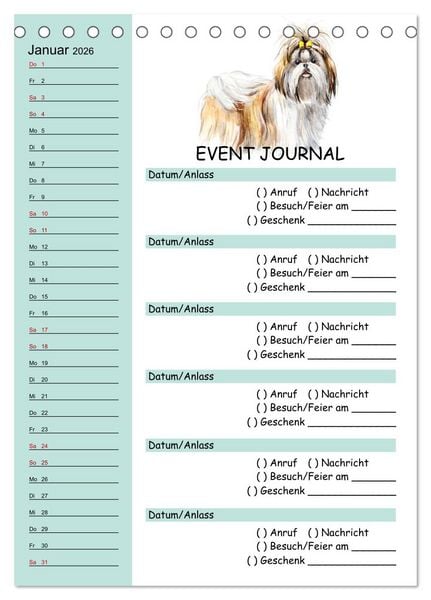 Produktbild: B-DAY PLANER - Aquarell Hunderassen - F&uuml;r Termine, Geschenke, Eventdetails & mehr (Tischkalender 2026 DIN A5 hoch), CALVENDO Monatskalender
