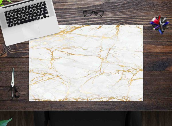 Produktbild: Cover-your-desk Schreibtischunterlage f&uuml;r Kinder und Erwachsene Wei&szlig;er Marmor mit Goldadern, aus hochwertigem Vinyl , 60 x 40 cm
