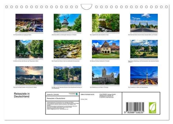 Produktbild: Reiseziele in Deutschland (Wandkalender 2027 DIN A4 quer), CALVENDO Monatskalender