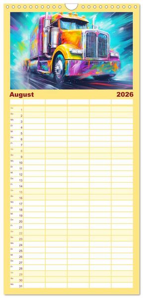 Produktbild: Familienplaner 2026 - Langhauber Paintings. Trucks in lebendigen Farben mit 5 Spalten (Wandkalender, 21 x 45 cm) CALVENDO