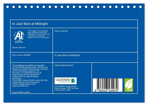 Produktbild: In Jazz Bars at Midnight (Desk Calendar 2026 DIN A5 landscape), CALVENDO 12 Month DeskCalendar