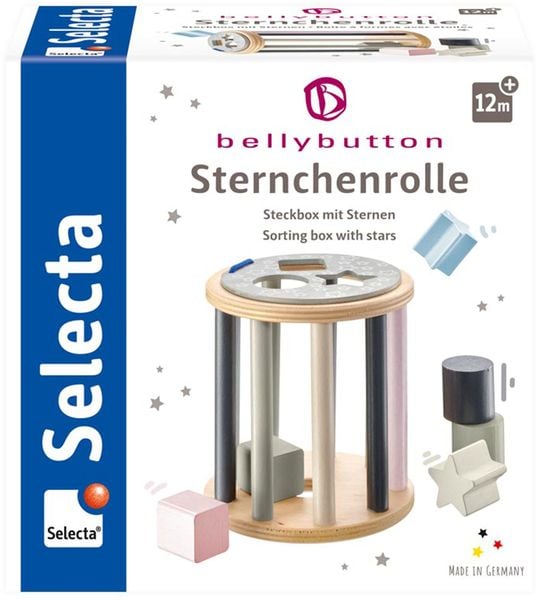 Selecta 64017 - bellybutton, Sternchenrolle, Sortier- und Steckbox, Holz, 13 cm