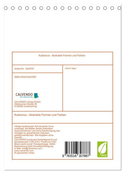Produktbild: Kubismus - Abstrakte Formen und Farben (Tischkalender 2026 DIN A5 hoch), CALVENDO Monatskalender