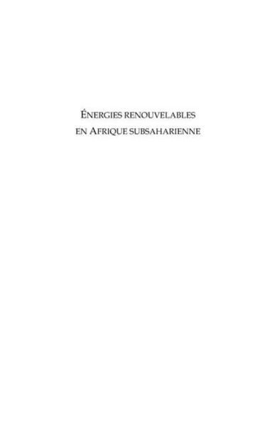 Produktbild: Energies renouvelables en Afrique subsaharienne