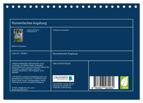 Produktbild: Romantisches Augsburg (Tischkalender 2026 DIN A5 quer), CALVENDO Monatskalender