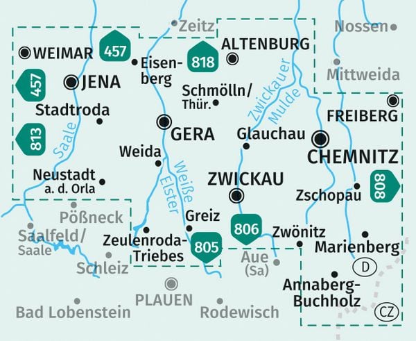 Produktbild: KOMPASS Wanderkarten-Set 804 Ostth&uuml;ringen, Zwickau, Chemnitz (2 Karten) 1:50.000