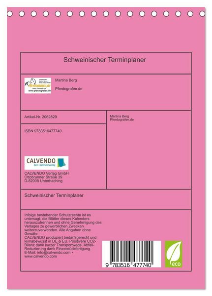 Produktbild: Schweinischer Terminplaner (Tischkalender 2026 DIN A5 hoch), CALVENDO Monatskalender