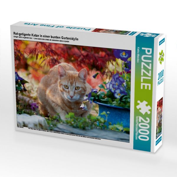 Produktbild: Rot-getigerte Katze in einer bunten Gartenidylle (Puzzle)