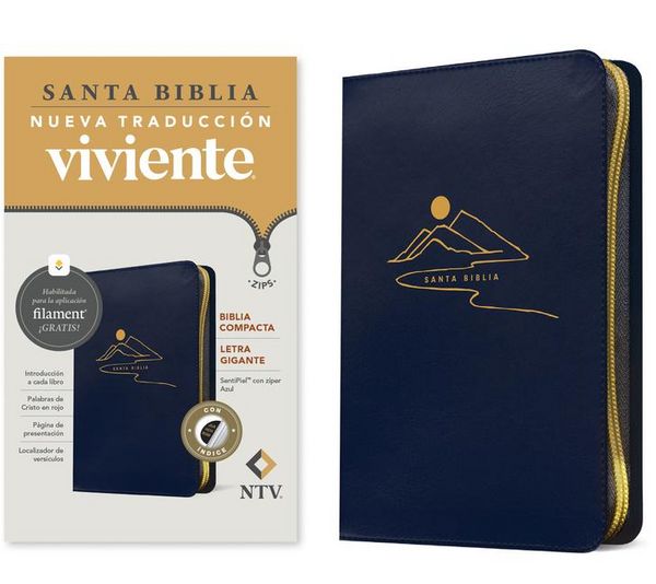 Produktbild: Biblia Compacta Ntv, Letra Gigante de Z&iacute;per Con Filament (Sentipiel, Azul, &Iacute;ndice, Letra Roja)