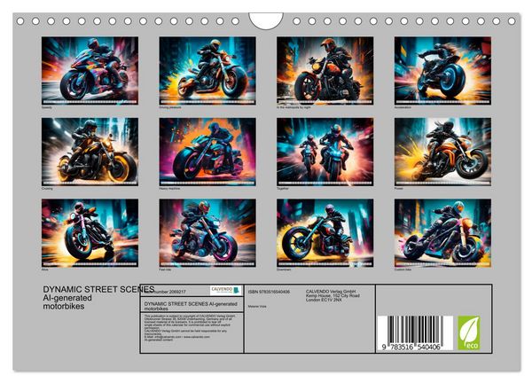Produktbild: DYNAMIC STREET SCENES AI-generated motorbikes (Wall Calendar 2026 DIN A4 landscape), CALVENDO 12 Month Wall Calendar