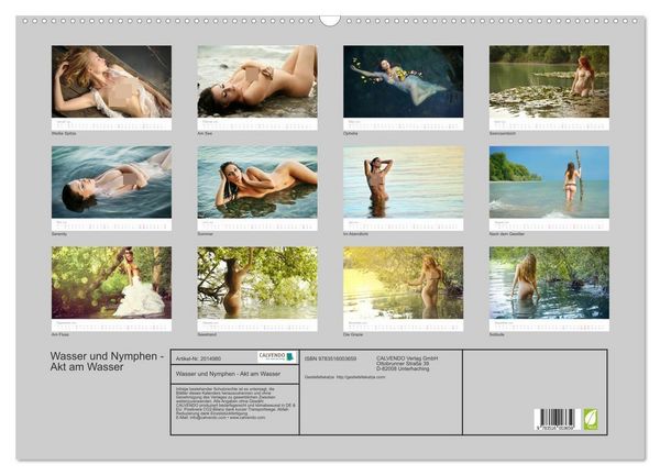 Produktbild: Wasser und Nymphen - Akt am Wasser (Wandkalender 2026 DIN A2 quer), CALVENDO Monatskalender