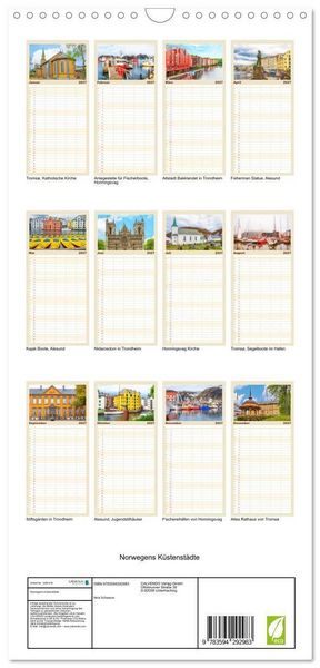 Produktbild: Familienplaner 2027 - Norwegens K&uuml;stenst&auml;dte mit 5 Spalten (Wandkalender, 21 x 45 cm) CALVENDO