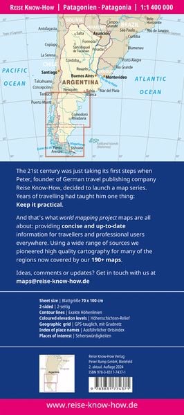Produktbild: Reise Know-How Landkarte Patagonien, Feuerland / Patagonia, Tierra del Fuego (1:1.400.000)