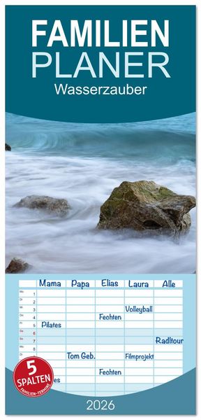 Produktbild: Familienplaner 2026 - Wasserzauber mit 5 Spalten (Wandkalender, 21 x 45 cm) CALVENDO
