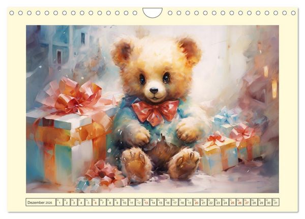 Produktbild: Teddyb&auml;r Romantik. Vertr&auml;umte Aquarelle von lieblichen B&auml;ren (Wandkalender 2026 DIN A4 quer), CALVENDO Monatskalender