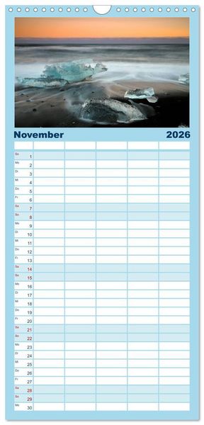 Produktbild: Familienplaner 2026 - Island - Iceland mit 5 Spalten (Wandkalender, 21 x 45 cm) CALVENDO