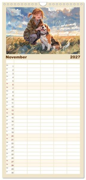 Produktbild: Familienplaner 2027 - Tierische Anime-Freunde - Fr&ouml;hliche Streifz&uuml;ge mit Hund und Katze mit 5 Spalten (Wandkalender, 21 x 45 cm) CALVENDO