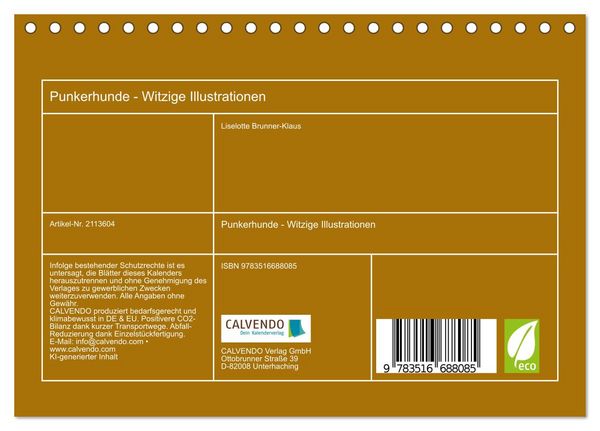 Produktbild: Punkerhunde - Witzige Illustrationen (Tischkalender 2026 DIN A5 quer), CALVENDO Monatskalender