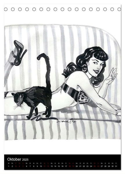 Produktbild: Kesse Mietzen - Burlesque cats II - mit flotten Linien gezeichnete Pin-up Katzen (Tischkalender 2025 DIN A5 hoch), CALVENDO Monatskalender