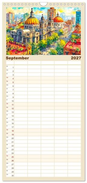 Produktbild: Familienplaner 2027 - Magisches Mexiko. Leuchtende Impressionen mit 5 Spalten (Wandkalender, 21 x 45 cm) CALVENDO