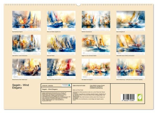 Produktbild: Segeln - Wind Eleganz (hochwertiger Premium Wandkalender 2027 DIN A2 quer), Kunstdruck in Hochglanz