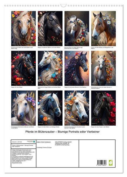 Produktbild: Pferde im Bl&uuml;tenzauber &ndash; Blumige Portraits edler Vierbeiner (Wandkalender 2026 DIN A2 hoch), CALVENDO Monatskalender
