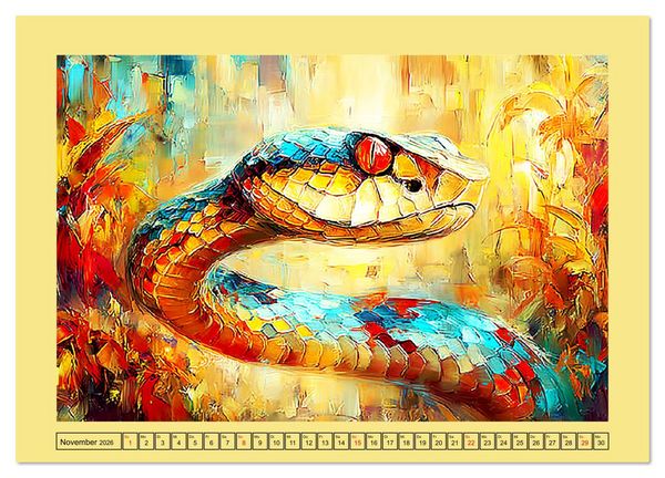 Produktbild: Imposante Reptilien. Faszinierende Tiere in moderner &Ouml;loptik (Wandkalender 2026 DIN A4 quer), CALVENDO Monatskalender