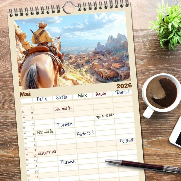 Produktbild: Familienplaner 2026 - Den Wilden Westen hautnah erfahren mit 5 Spalten (Wandkalender, 21 x 45 cm) CALVENDO