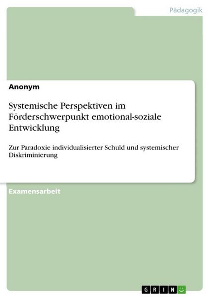 Produktbild: Systemische Perspektiven im F&ouml;rderschwerpunkt emotional-soziale Entwicklung