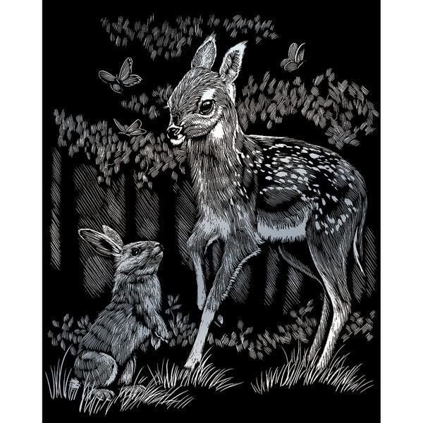 PRACHT Kratzbild Rehkitz silber 20x25cm