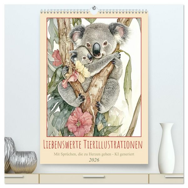 Produktbild: Liebenswerte Tierillustrationen (hochwertiger Premium Wandkalender 2026 DIN A2 hoch), Kunstdruck in Hochglanz