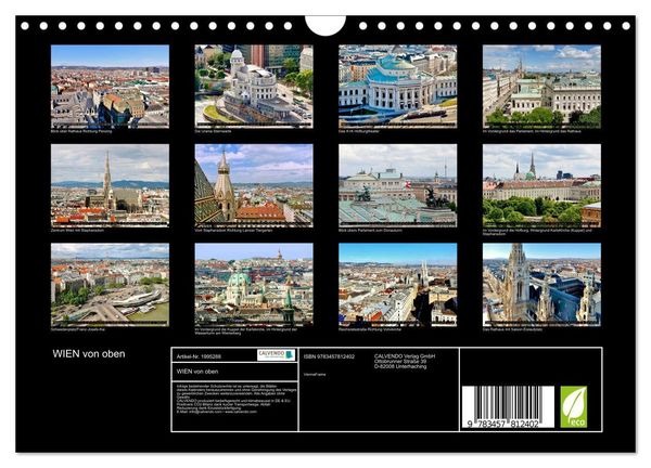 Produktbild: WIEN von oben (Wandkalender 2026 DIN A4 quer), CALVENDO Monatskalender