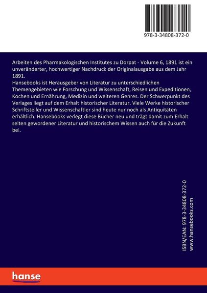 Produktbild: Arbeiten des Pharmakologischen Institutes zu Dorpat