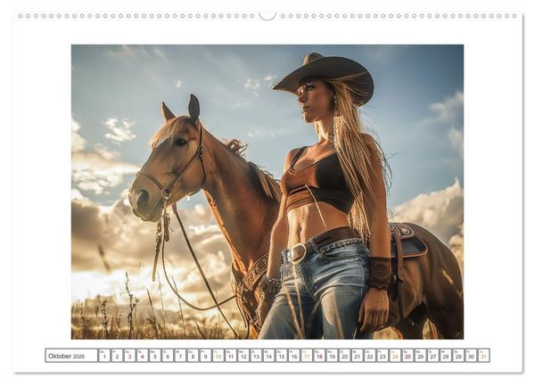 Produktbild: Sattel und Sinnlichkeit - Begegnungen mit den Verf&uuml;hrerischen Cowgirls (hochwertiger Premium Wandkalender 2026 DIN A2 quer), Kunstdruck in Hochglanz