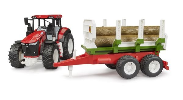 Produktbild: BRUDER - ROADMAX - Traktor mit R&uuml;ckeanh&auml;nger und 3 Baumst&auml;mmen
