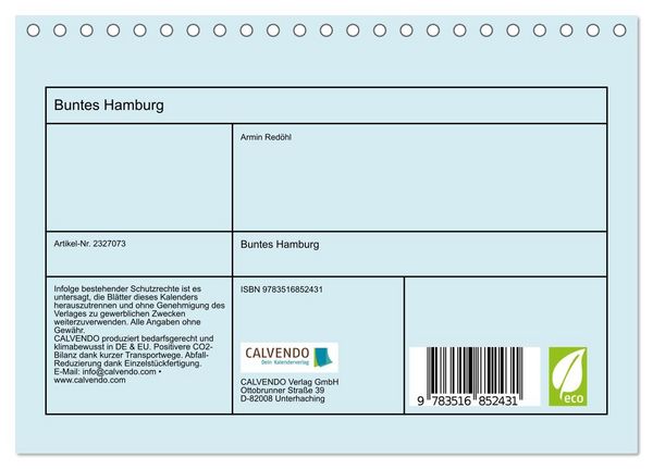 Produktbild: Buntes Hamburg (Tischkalender 2027 DIN A5 quer), CALVENDO Monatskalender