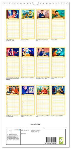 Produktbild: Familienplaner 2027 - Michael Ende mit 5 Spalten (Wandkalender, 21 x 45 cm) CALVENDO