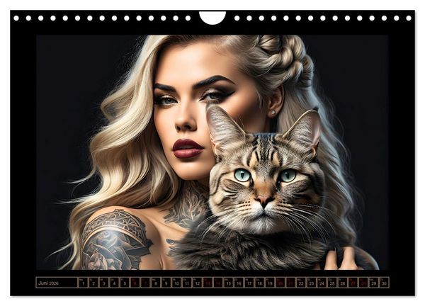Produktbild: Geheimnisvolle Katzenfrauen (Wandkalender 2026 DIN A4 quer), CALVENDO Monatskalender