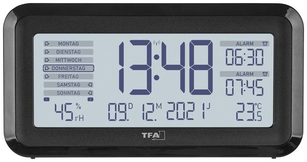Produktbild: TFA Dostmann 60.2562.01 Funk Wecker Schwarz, Silber Alarmzeiten 2 Gro&szlig;es Display
