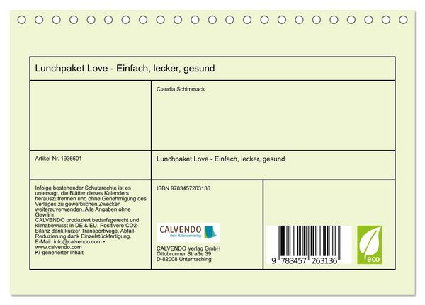 Produktbild: Lunchpaket Love - Einfach, lecker, gesund (Tischkalender 2026 DIN A5 quer), CALVENDO Monatskalender