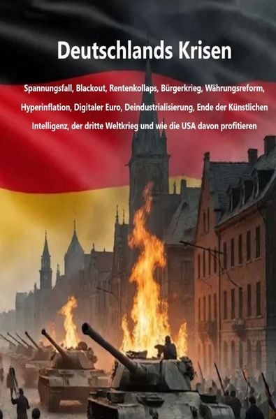 Produktbild: Deutschlands Krisen - Spannungsfall, Blackout, Rentenkollaps, B&uuml;rgerkrieg, W&auml;hrungsreform, Hyperinflation, Digitaler Euro, Deindustrialisierung, Ende der K&uuml;nstlichen Intelligenz, der dritte Weltkrieg und wie die USA davon profitieren