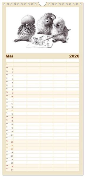 Produktbild: Familienplaner 2026 - owls & friends 2026 mit 5 Spalten (Wandkalender, 21 x 45 cm) CALVENDO